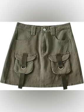 Y2K Utility Olive Green Cargo Mini Skirt - Size Medium